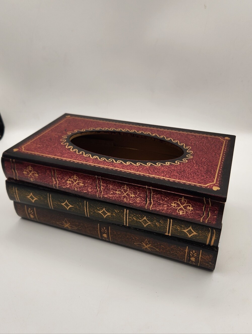 Stacked Vintage Book Tissue Box Cover - Burgundy, Green, Brown